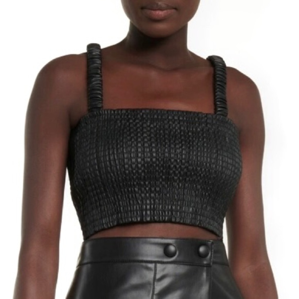 NEW PROENZA SCHOULER BLACK FAUX LEATHER CROP TOP